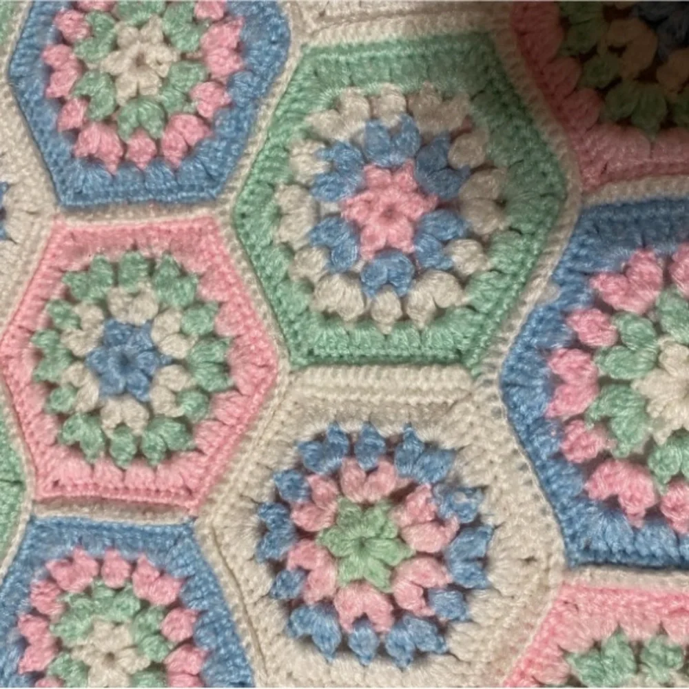 Handmade Crochet Hexagon Blanket‎ — Pastel Pink, Blue & Green